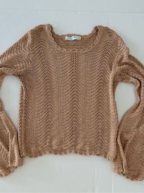 Costes Women’s Open Weave Knit Sweater With Relaxed Flare Sleeves Size Medium